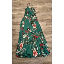 Lulus Still the One Emerald Green Floral Satin Maxi Dress Women Large