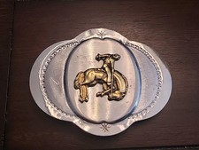 Vtg Western Rodeo Cowboy Bucking Bronco Horse Silver  Gold Tone Buckle Japan
