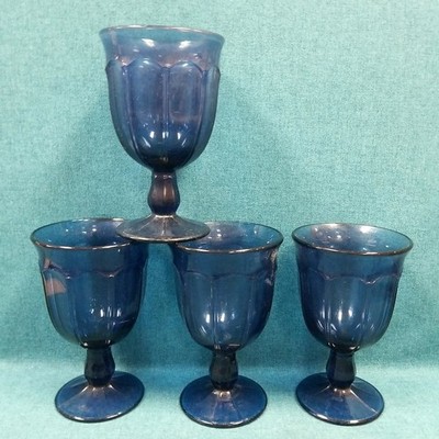 VTG Set Of 4 Cobalt Blue Goblets Imperial Glass Old Williamsburg Ultra 5.75''