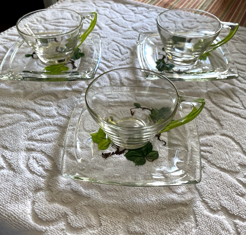 COPOS E PIRES QUADRADOS DE VIDRO TRANSPARENTE VINTAGE HAZEL ATLAS FRANTASIA GAY FAD IVY ~3 CONJUNTOS - Imagem 3 de 4