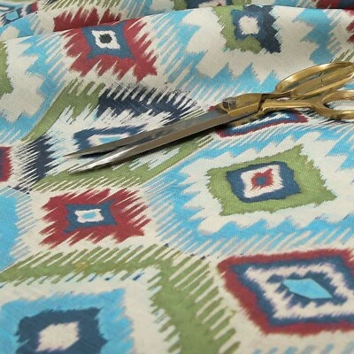 Neu Kelim Design Modern Geometrisches Muster Blau Rot Grün Hell Polsterstoff