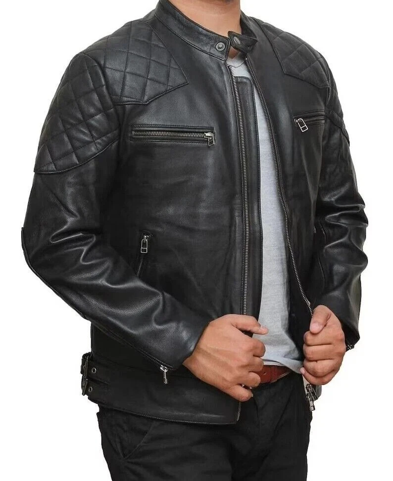 Genuine Lambskin Leather Biker Real Men's Motorbike Distressed Style Jacket