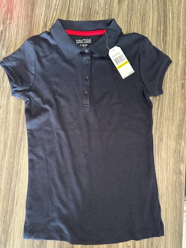 Nautica Girls' Short Sleeve Polo Navy Blue Size 8/10