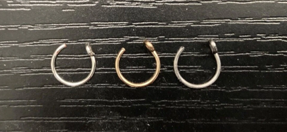 Clip en anillos piercing nariz falsos, juego de 3 anillos nariz sintética, anillo nariz falso Foto 4 de 4