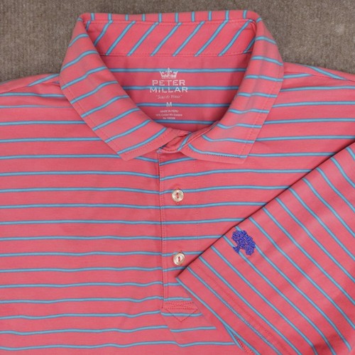 Peter Millar Mens Seaside Wash Polo Golf Shirt Mens Medium Pink Striped