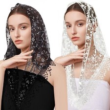 2PCS Veils For Church Catholic, Mantilla Veils Catholic Lace Veil Chapel Veil...