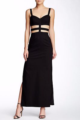 AQUA ~ Black Crepe Cut Out Bodice Sleeveless Column Slits Formal Gown 2 NEW  $248 | eBay