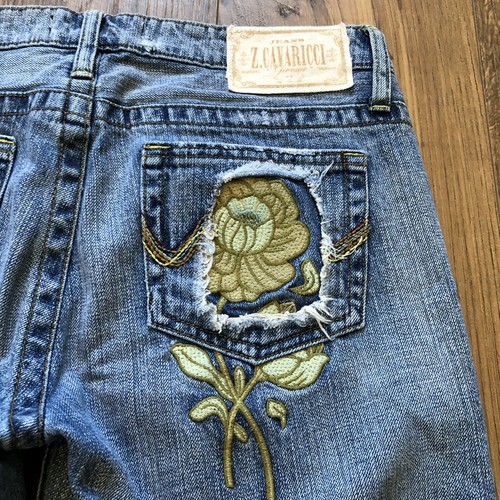 Pantalones de mezclilla Z Cavaricci 7 Capri azul bordados recortados para mujer - Imagen 8 de 12