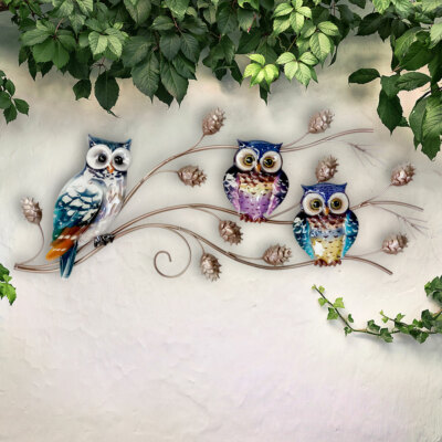 Außen Haus Wand Bild Behang Eulen Design Terrassen Vogel Garten Dekoration bunt