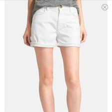 Current/Elliott The Boyfriend Roll Short White Denim Frayed Raw Hem Size 26 s1