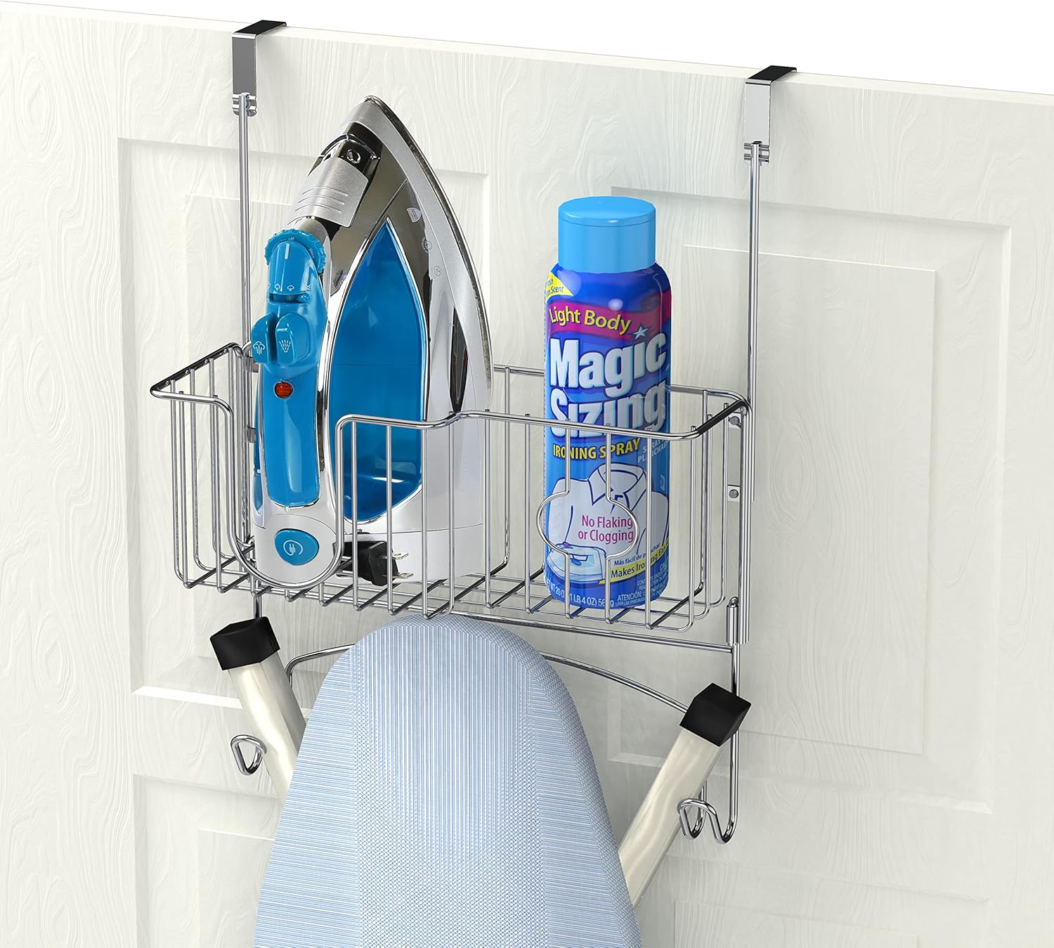 Chrome Over-The-Door or Wall-Mount Ironing Board Holder for Space-Saving Storage-image