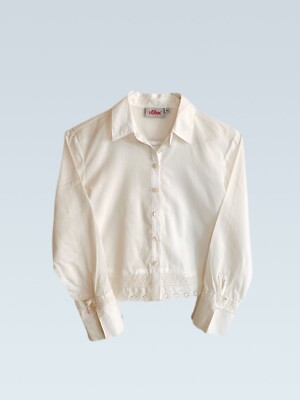 S.Oliver NWOT Girls Off-White Cream Ivory Long Sleeve French Cuff Collared Shirt