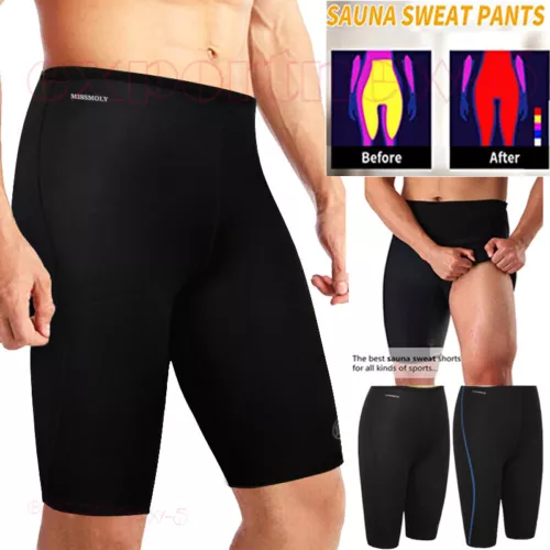 Men Neoprene Thermo Sweat Sauna Pants Body Shaper Leg Training Workout Shorts UK - Afbeelding 1 van 20