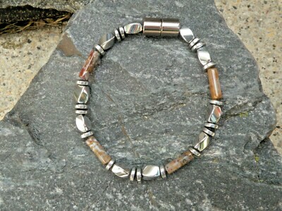 Silver Magnetic Hematite Bracelet Anklet Necklace Pietersite Gemstone