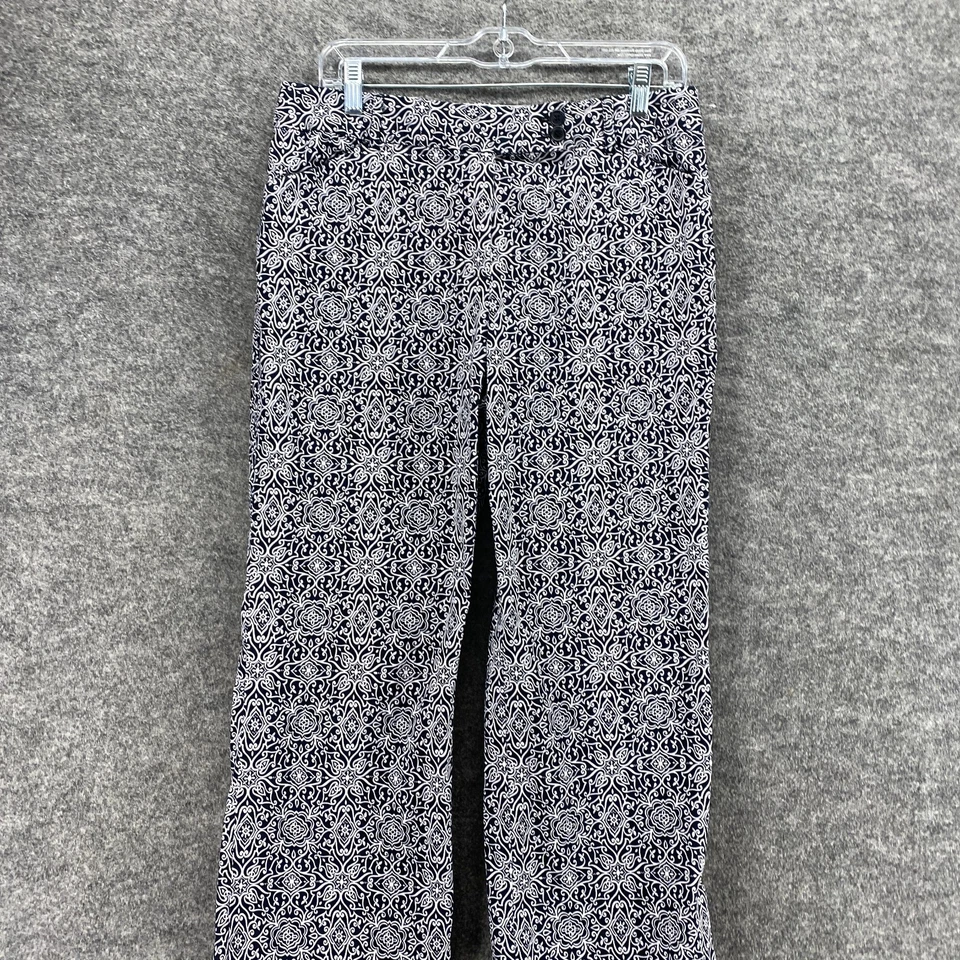 Pantalones Charter Club para mujer 10 negros geométricos capri Allison calce tiro medio algodón Foto 3 de 4