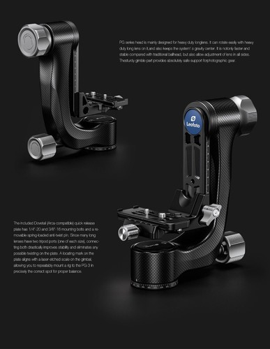 Leofoto Gimbal Head PG-3 Carbon Fiber Tripod Head with QR Plate Bird watching - Picture 9 of 11