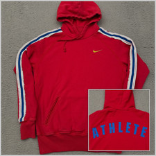 Nike Hoodie Youth Medium 8-10 Red Athlete Spellout Heavyweight Swoosh