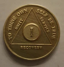 1 Year Alcoholics Anonymous AA Bronze Medallion Coin Sobriety Chip One