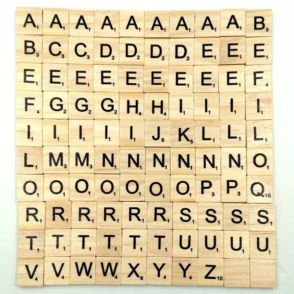 GM 100 / 200 WOODEN SCRABBLE TILES BLACK LETTERS NUMBERS FOR CRAFTS WOOD ALPHABETS