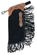 Black Suede Leather Chinks with Floral Tooling - Chaps NEW