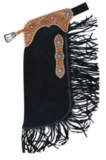 Black Suede Leather Chinks with Floral Tooling - Chaps NEW