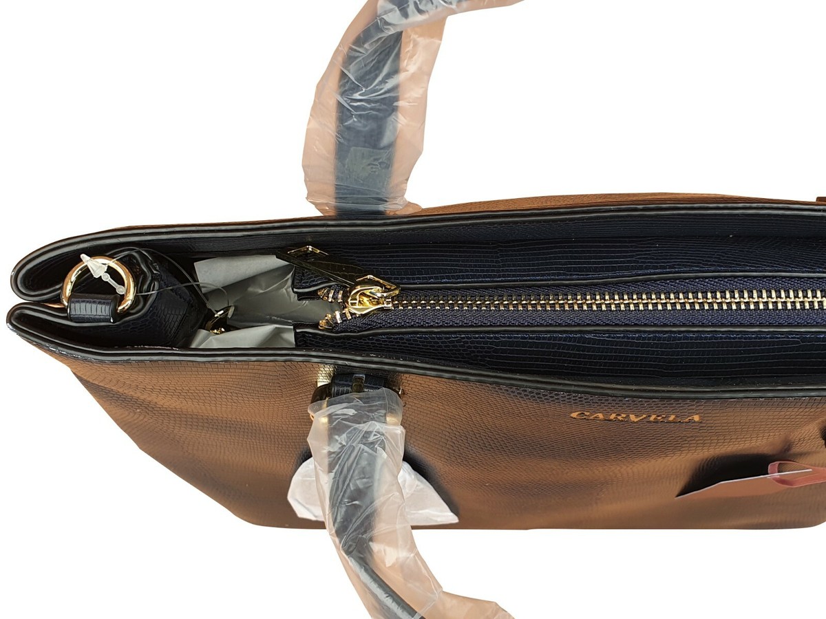 CARVELA Navy Blue Handbag Mini Hooper Slouch Lizard Print Med Tote