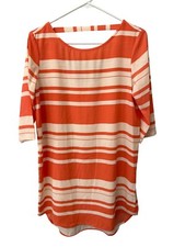 Glam Striped Quarter Sleeve Tunic Mini Dress Size Small Cutout Back Orange Cream