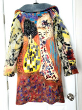 Handmade Felted Lined 100 % Wool Women's Graphic Colorful Vibrant Overcoat Sz L