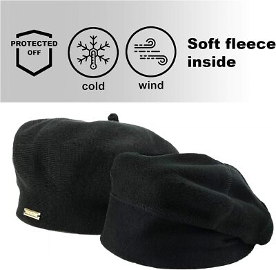 Braxton Wool Beret Hat - Warm Lined Crochet Angora Knit One Size