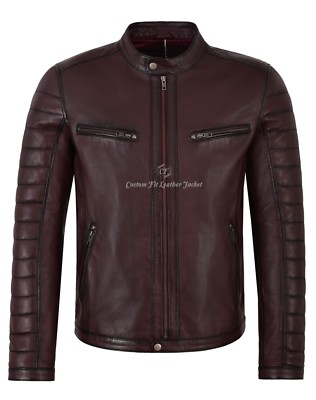 Herren Echt Leder Jacke Kirsche 100% Lammleder Freizeit Mode Biker Style 4232