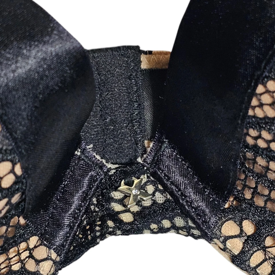 Fredericks of Hollywood Push Up Bra 34A Black Nude Exxtreme Cleavage Tuxedo Lace - Image 3 of 4