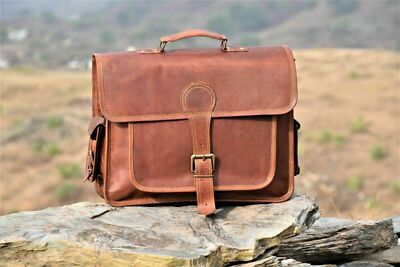 Leather Messenger Men Laptop Fushion Briefcase Shoulder Vintage 18'' Extra Space 