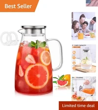 Glass Pitcher with Lid 2L Water Jug for Iced Tea Juice Sangria Cold Hot Drinks