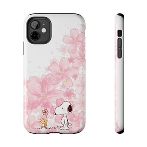 Snoopy & Woodstock Cerise Rose Blossom Choc Absorbant Étui téléphonique