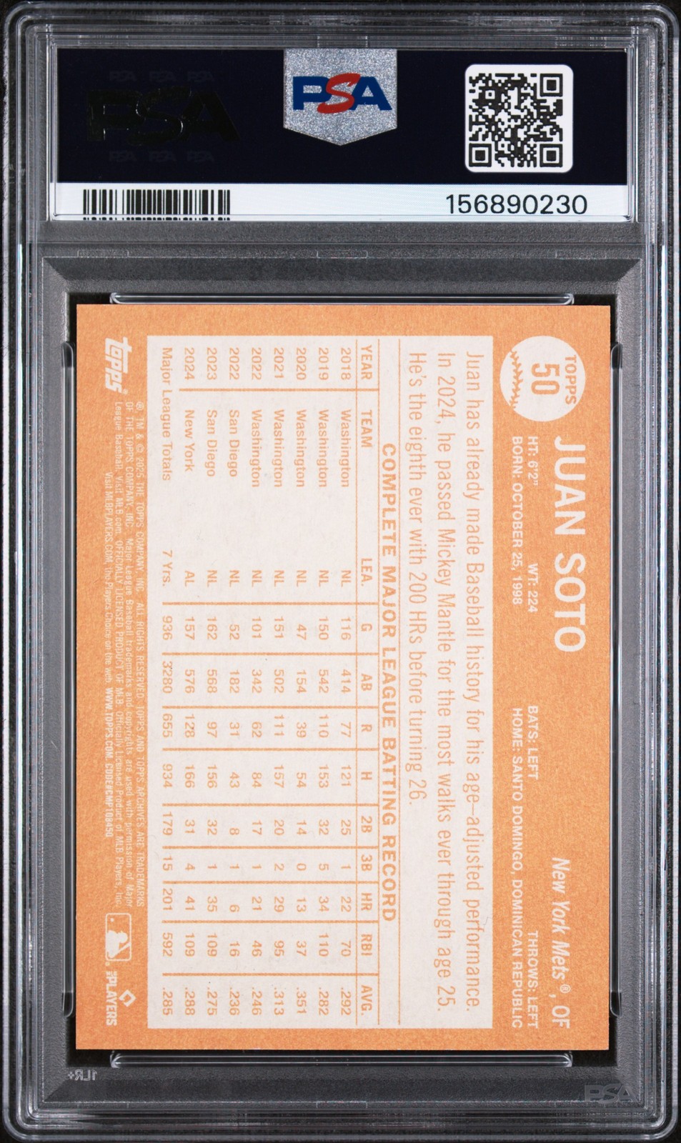 2025 TOPPS ARCHIVES IMAGE VARIATION #50 JUAN SOTO PSA 9 view 2