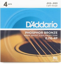 D'Addario EJ16 Phosphor Bronze Acoustic Guitar Strings - .012-.053 Light, 4-pack