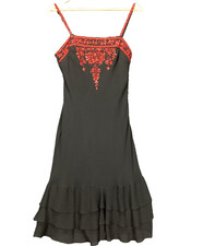 Vtg Eva Blue Dress Women S Black Red Beaded Tiered Ruffle Whimsigoth Party Y2K