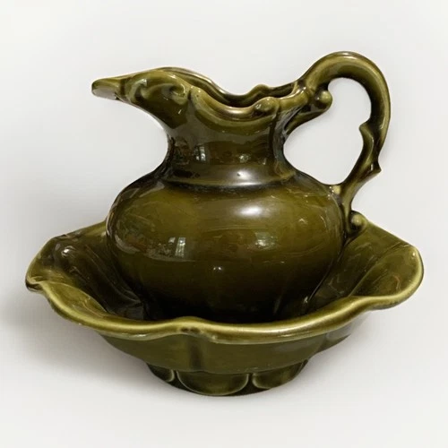 McCoy Pottery Green Pitcher and Wash Bowl Basin Vintage Small Set