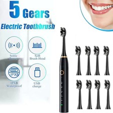 Sonic Electric Toothbrush Rechargeable With 8 Brushes Head 5 Modes USB Charge UK