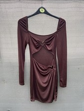 SHEIN Brown Long Sleeve Ruched Cut-Out Bodycon Mini Dress Size M