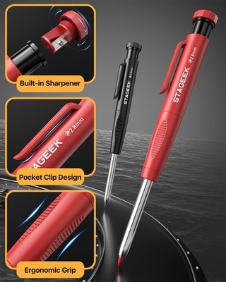Carpenter Pencil Set With 3 Box Of Leads Deep Hole Mechanical Pencil Marker With Built In Sharpener For Woodworking Tool - 21