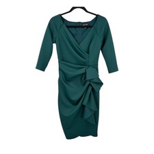 Xscape Dress Allie short scuba crepe ruffle long sleeve green size 4P
