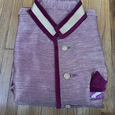 Purple Kurta for Men with Decorative Buttons and Contrasting Collar