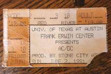 1991 AC/DC Concert Ticket Stub Frank Erwin Center Austin Texas Black Crowes