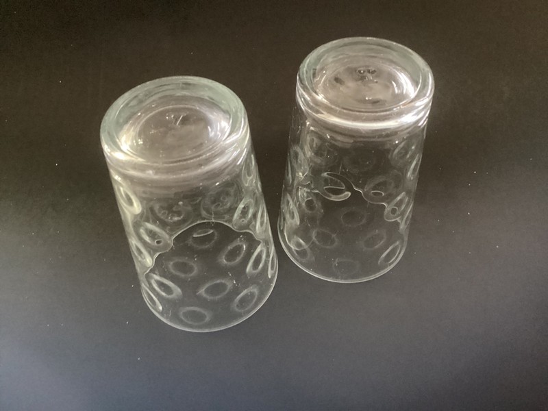 Juice Glasses (2) optic dot with a "P" stamp on bottom
