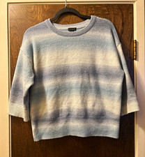 Ann Taylor Factory Blue/White Striped Knit Crew Neck 3/4 Sleeve Pullover XS