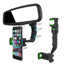 Car Rearview Mirror Phone Holder, 360 Rotatable and Retractable Car Phone Mount