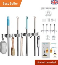 Gray Steel Mop Holder with 4 Racks and 5 Hooks - Multi-Purpose Storage Solution