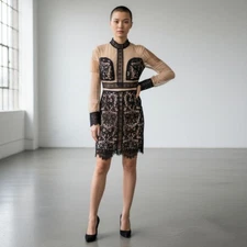 L'atiste Black Sheer Cocktail Dress Sz Medium Lace Mini Cocktail Party NYE