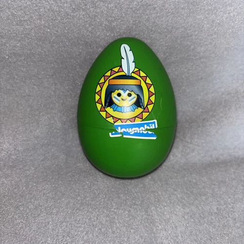 Vintage Playmobil Indian Green Easter Egg Rare Chief W Weapons Buffalo Shield